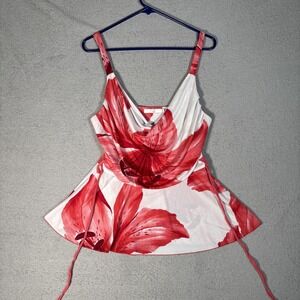 Floral Red Cowl Neck Tank Top - Brand: